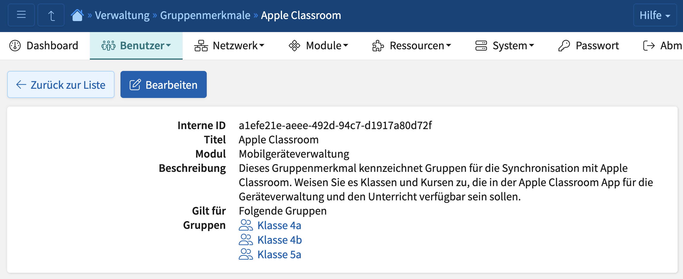 Screenshot: Gruppenmermal für Apple Classroom